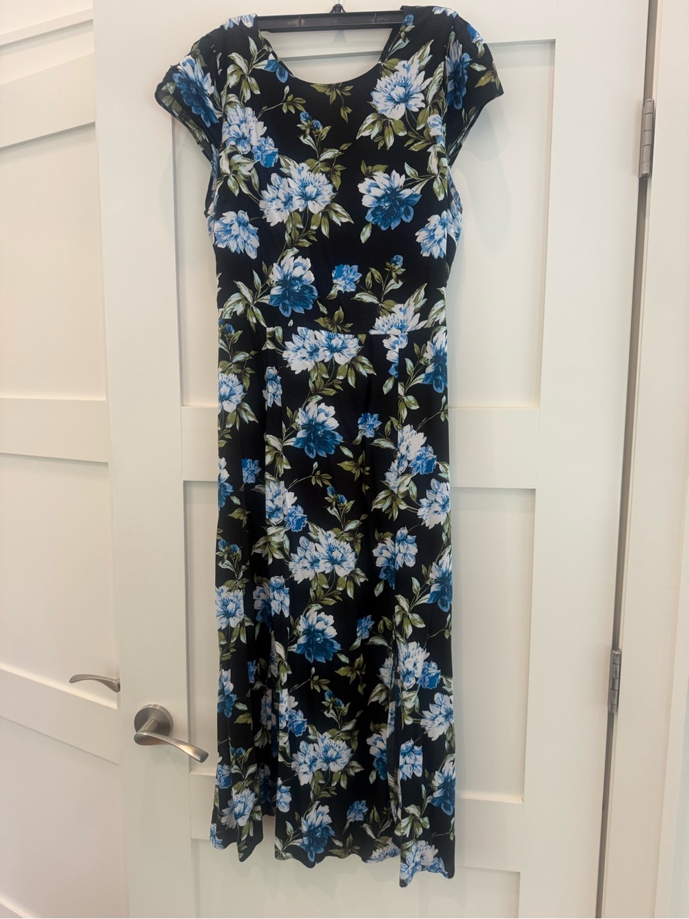 Banana Republic Black Maxi Dress with Blue Floral Print